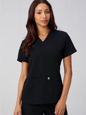 Fabletics Women's Black V-Neck Medical Scrub Top 2 pockets - S